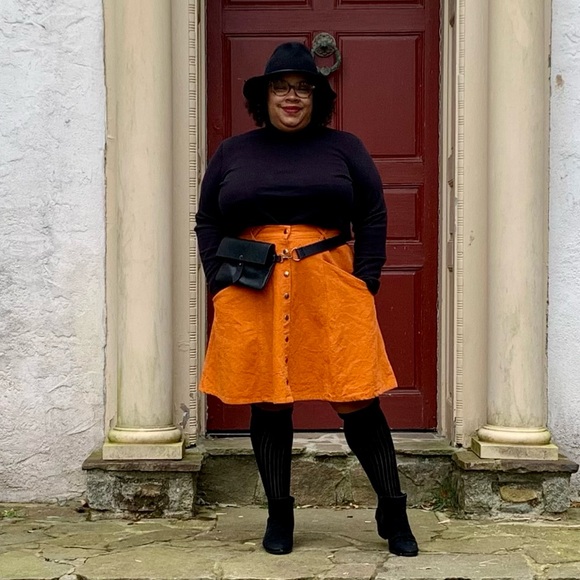 Orange Button-Front Skirt Size 16 - Picture 1 of 6